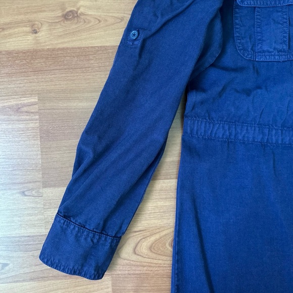 J. CREW | Garment Dyed Navy Blue Purple Drawstring Waist Shirtdress Petite 00 - Picture 5 of 9